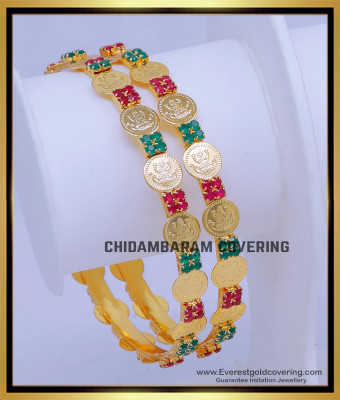BNG884 - 2.6 Trendy Lakshmi with Ruby Emerald Bridal Bangles Set