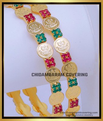 BNG884 - 2.6 Trendy Lakshmi with Ruby Emerald Bridal Bangles Set
