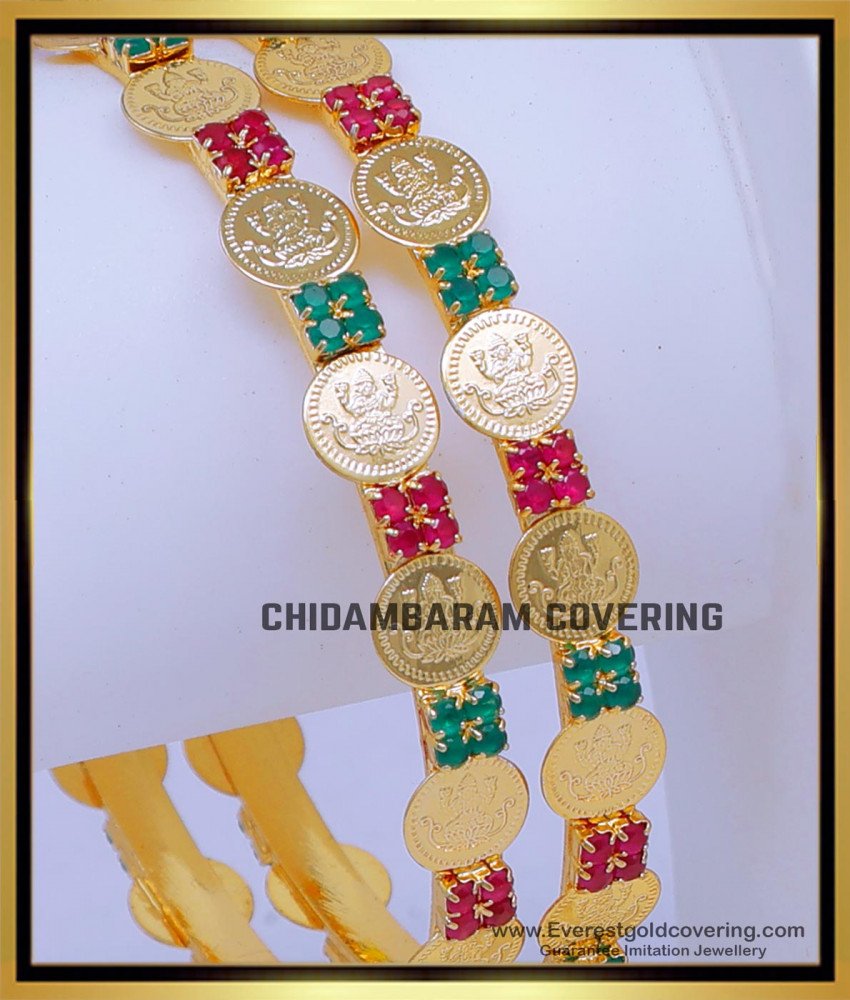 BNG884 - 2.6 Trendy Lakshmi with Ruby Emerald Bridal Bangles Set