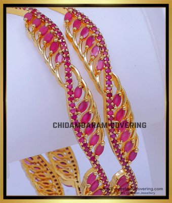 BNG885 - 2.8 Buy Elegant Real Gold Design Ruby Stone Bangles