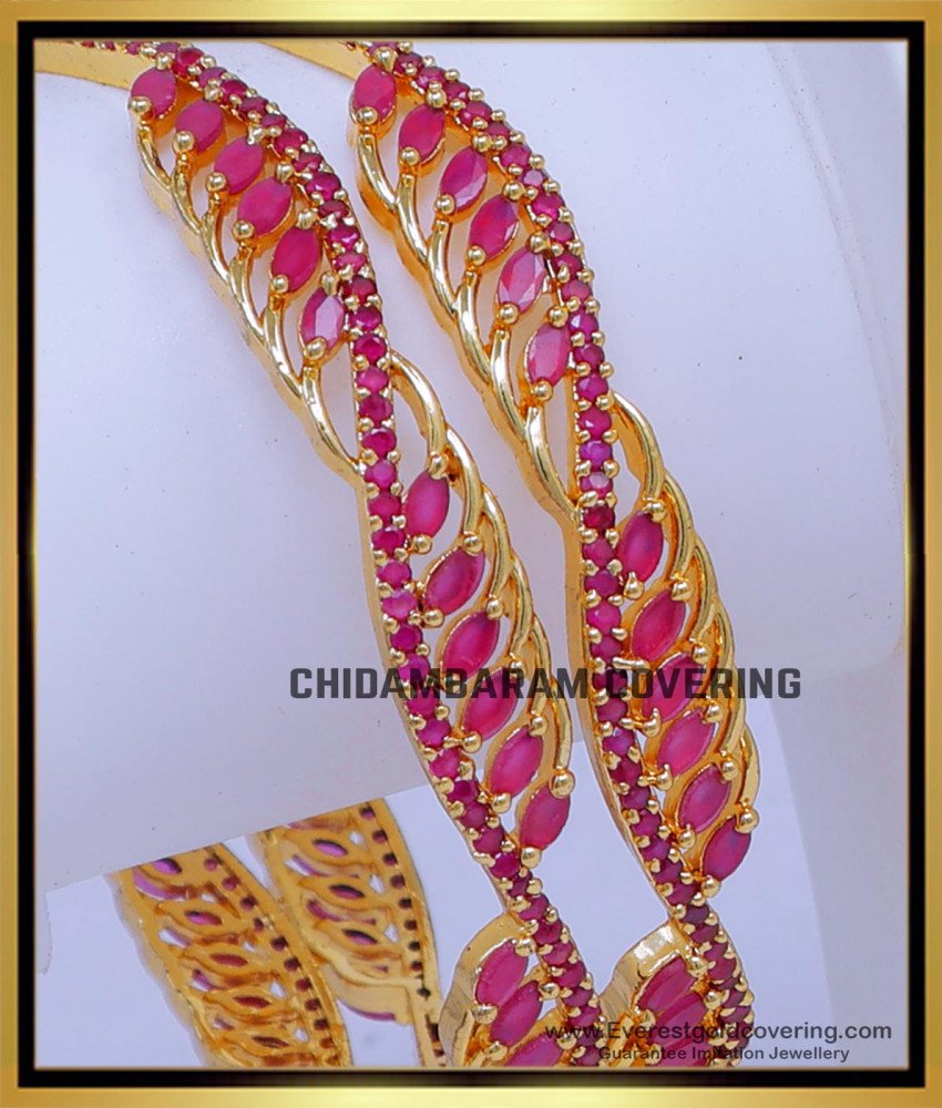 BNG885 - 2.8 Buy Elegant Real Gold Design Ruby Stone Bangles