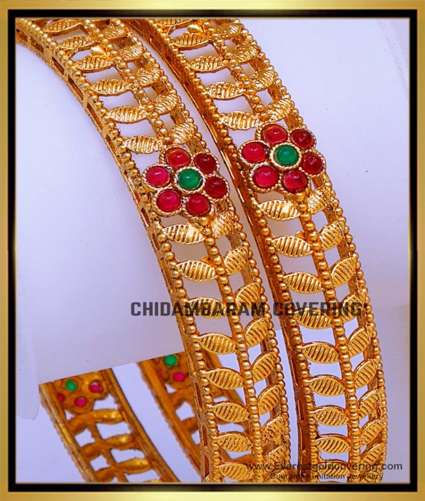 BNG891 - 2.8 New Ruby Emerald Antique Temple Bangles for Women