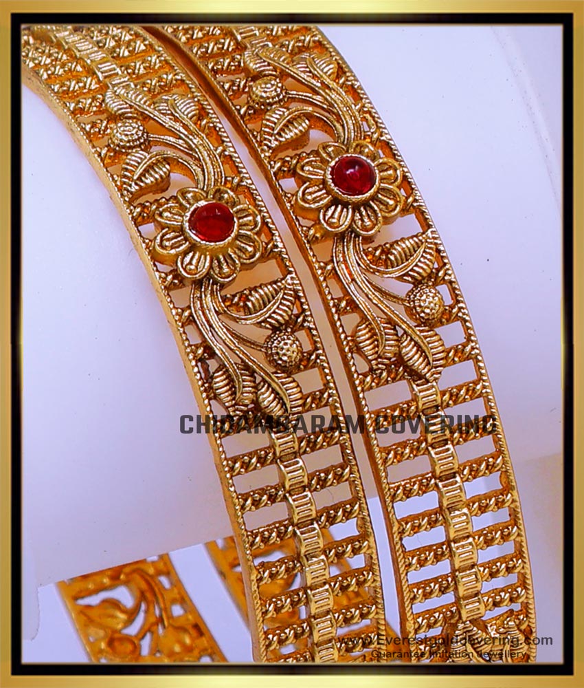BNG893 - 2.8 South Indian Modern Antique Gold Bangles Designs