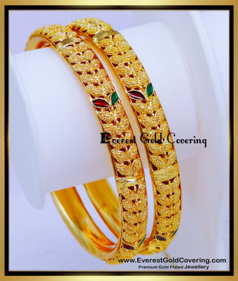 BNG896 - 2.6 Latest Enamel Leaf Design Guaranteed Gold Plated Bangles