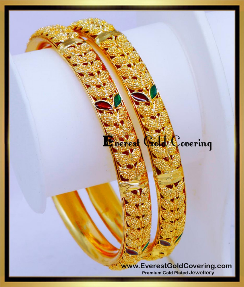 BNG896 - 2.6 Latest Enamel Leaf Design Guaranteed Gold Plated Bangles