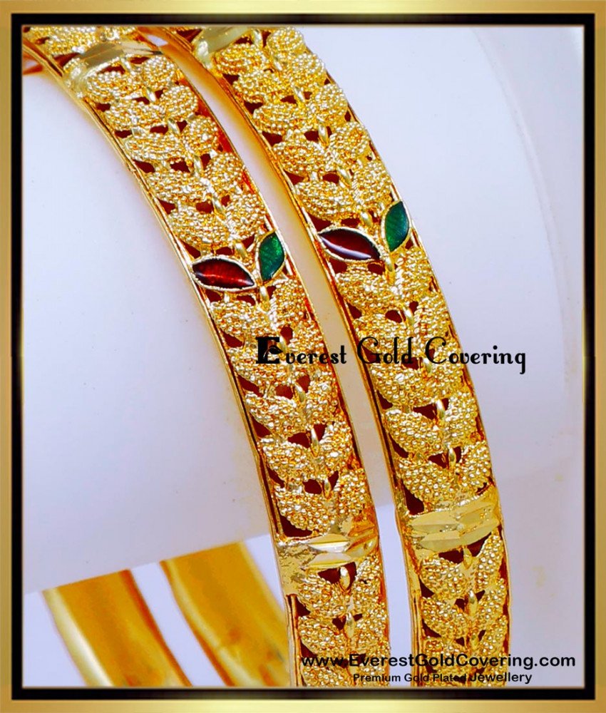 BNG896 - 2.6 Latest Enamel Leaf Design Guaranteed Gold Plated Bangles