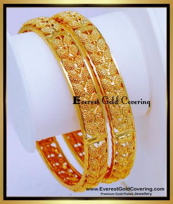 BNG897 - 2.6 Beautiful Leaf Design Gold Plated Bangles for Daily Use
