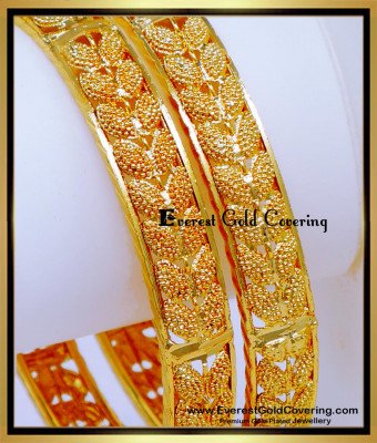 BNG897 - 2.6 Beautiful Leaf Design Gold Plated Bangles for Daily Use