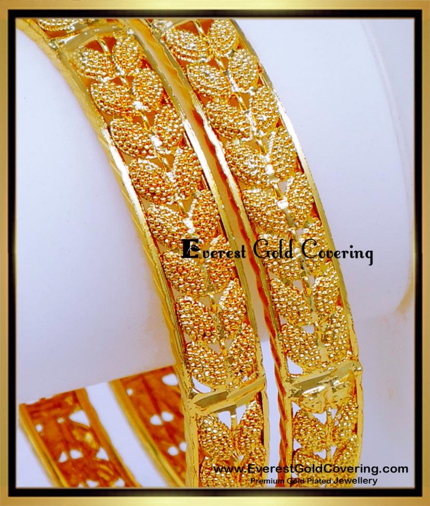 BNG897 - 2.6 Beautiful Leaf Design Gold Plated Bangles for Daily Use