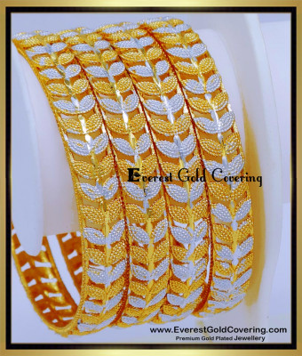 BNG901 - 2.4 Size Elegant Leaf Design 4 Bangles Set for Women