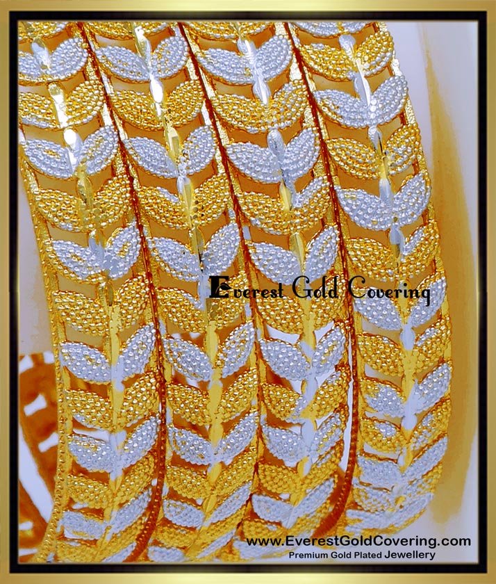 BNG901 - 2.4 Size Elegant Leaf Design 4 Bangles Set for Women