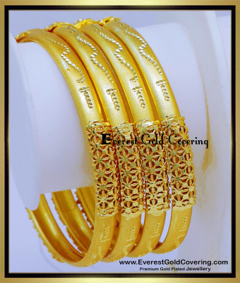 BNG907 - 2.10 Gold Look Wedding Forming Gold Bangles Set for Women