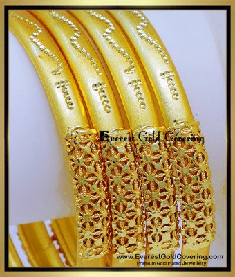 BNG907 - 2.10 Gold Look Wedding Forming Gold Bangles Set for Women
