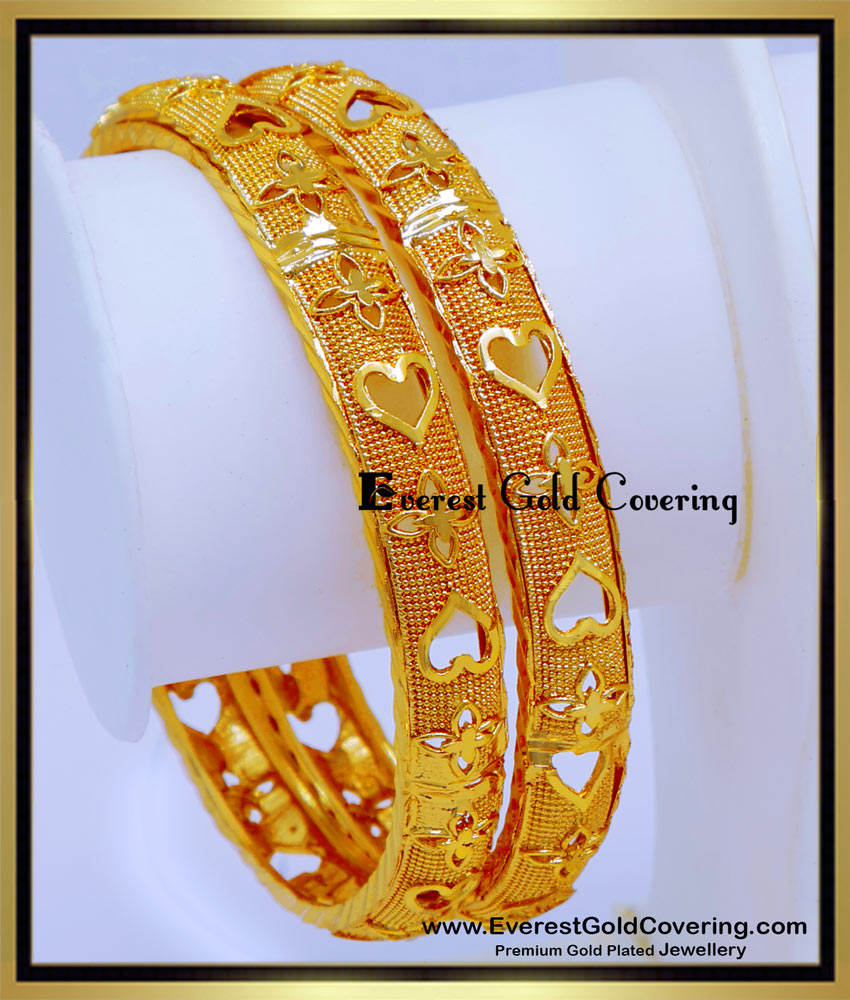 BNG914 - 2.6 Latest Heart Design Gold Plated Bangles for Women