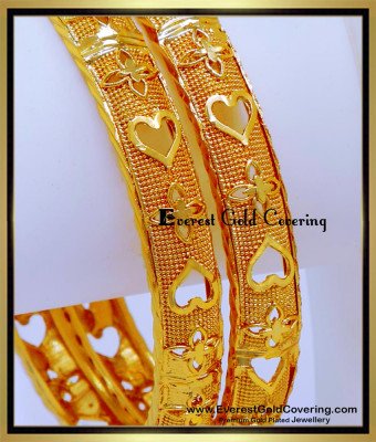 BNG914 - 2.4 Latest Heart Design Gold Plated Bangles for Women