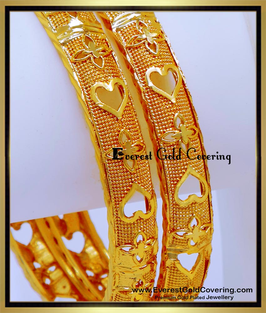 BNG914 - 2.6 Latest Heart Design Gold Plated Bangles for Women