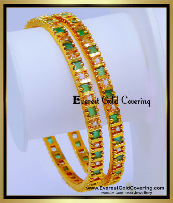 BNG919 - 2.6 Size Attractive White and Emerald Stone Bangles for Women