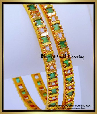 BNG919 - 2.6 Size Attractive White and Emerald Stone Bangles for Women