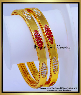BNG920 - 2.10 Beautiful Latest White and Ruby Stone Impon Bangles 