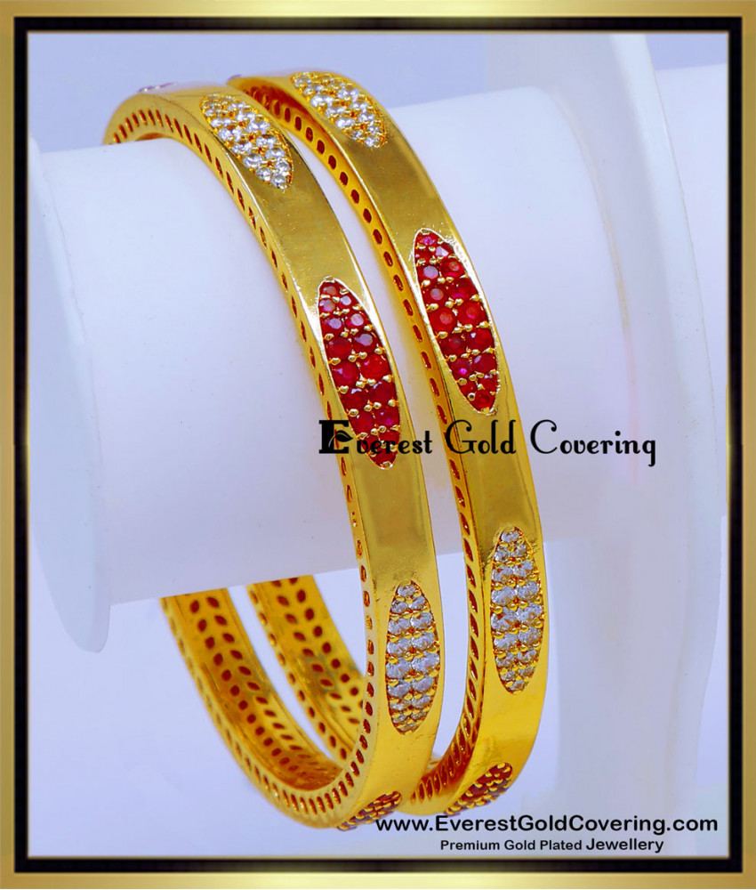 BNG920 - 2.6 Beautiful Latest White and Ruby Stone Impon Bangles 