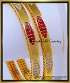 BNG920 - 2.6 Beautiful Latest White and Ruby Stone Impon Bangles 