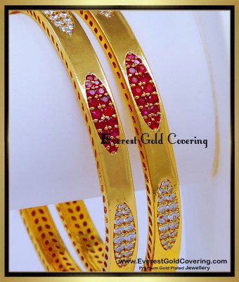 BNG920 - 2.10 Beautiful Latest White and Ruby Stone Impon Bangles 