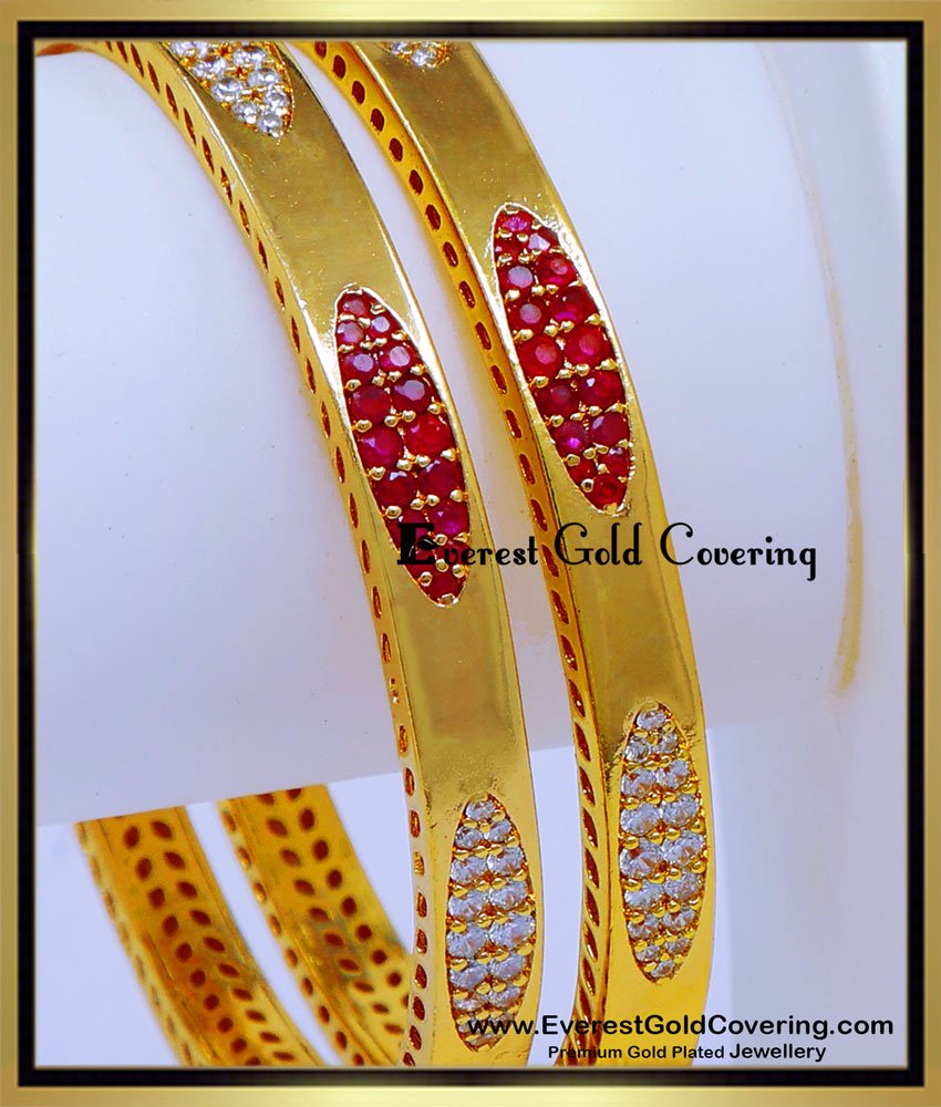 BNG920 - 2.6 Beautiful Latest White and Ruby Stone Impon Bangles 