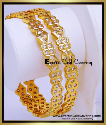 BNG938 - 2.8 first Quality South Indian Impon White Stone Bangles