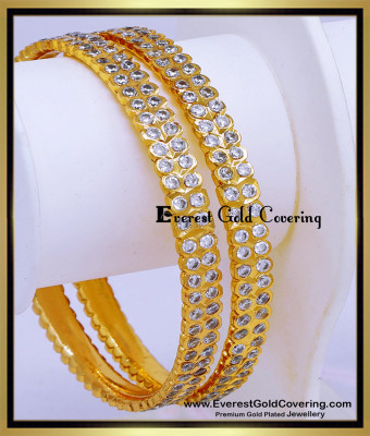 BNG940 - 2.8 Real Gold Like White Stone Impon Bangles for Wedding 