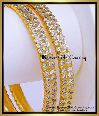 BNG940 - 2.8 Real Gold Like White Stone Impon Bangles for Wedding 
