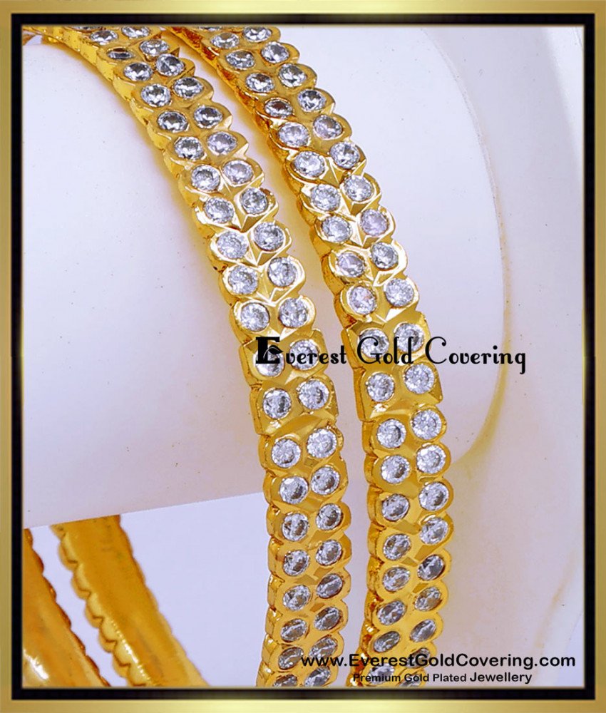 BNG940 - 2.8 Real Gold Like White Stone Impon Bangles for Wedding 