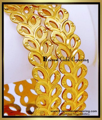 BNG944 - 2.10 Size 1 Gram Gold Bangles Daily Wear Leaf Bangles Gold