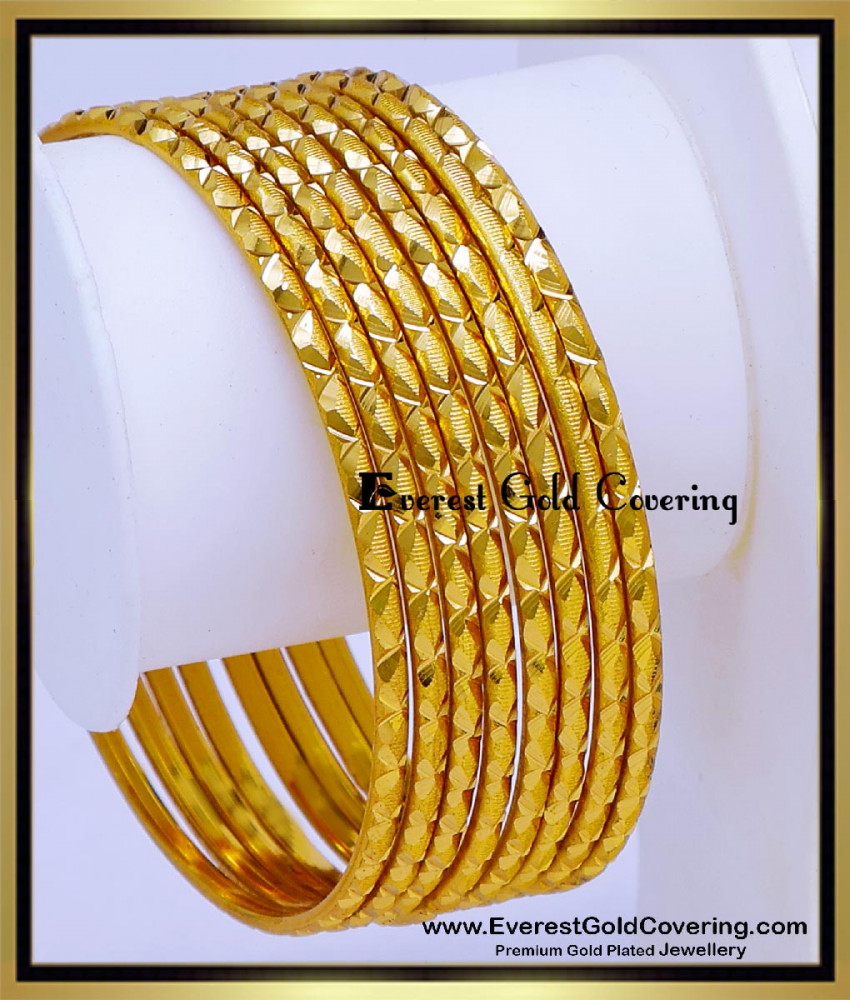 BNG947 - 2.4 Simple Gold Look Kangan Design Wedding Bangles Set