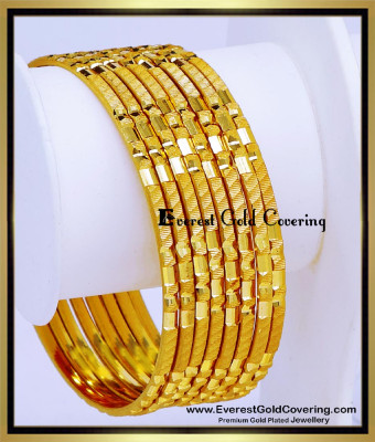BNG949 - 2.6 Latest Gold Churi Design Indian Wedding Bangles Set