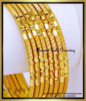 BNG949 - 2.6 Latest Gold Churi Design Indian Wedding Bangles Set