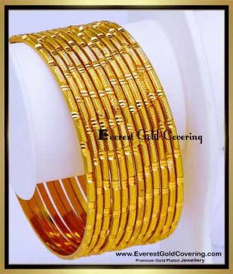 BNG950 - 2.4 Bridal Wear Gold Covering Bangles Set Of 12 Pieces