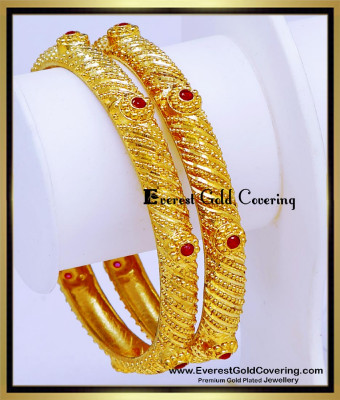 BNG955 - 2.6 Real Gold Design Ruby Stone 2 Gram Gold Forming Bangles