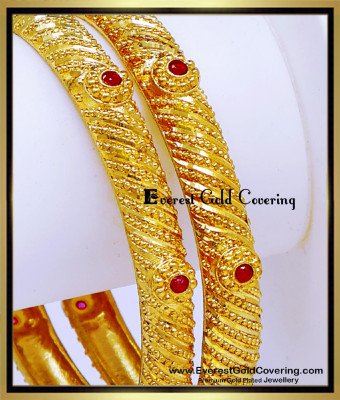 BNG955 - 2.6 Real Gold Design Ruby Stone 2 Gram Gold Forming Bangles