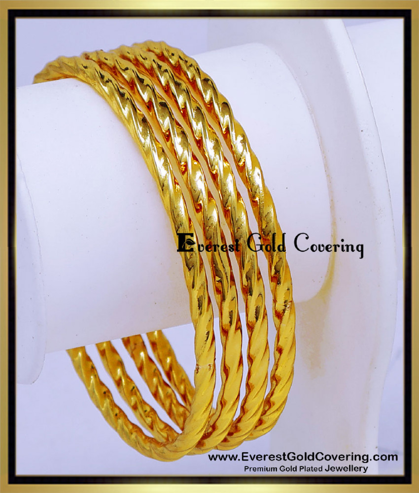 BNG966 - 2.6 Traditional Impon Heavy Murukku Bangles Gold Design