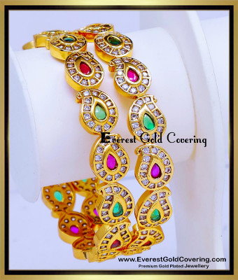 BNG967 - 2.6 Latest Mango Design Multi Stone Gold Plated Bangles