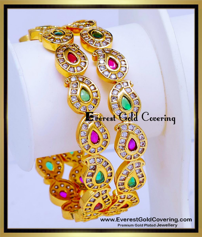 BNG967 - 2.6 Latest Mango Design Multi Stone Gold Plated Bangles