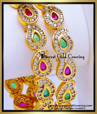 BNG967 - 2.6 Latest Mango Design Multi Stone Gold Plated Bangles