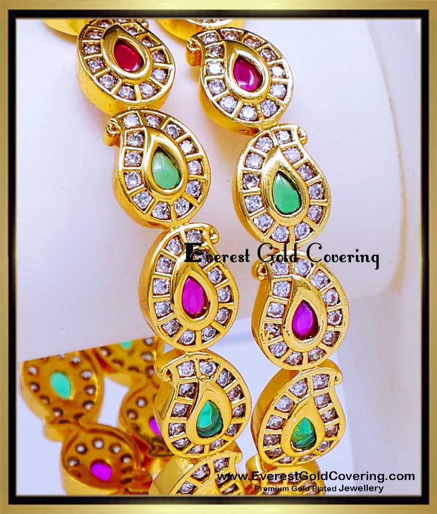 BNG967 - 2.6 Latest Mango Design Multi Stone Gold Plated Bangles