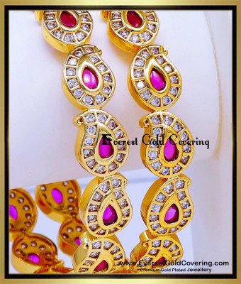 BNG968 - 2.6 Top Quality Impon Mango Design Stone Bangles Set