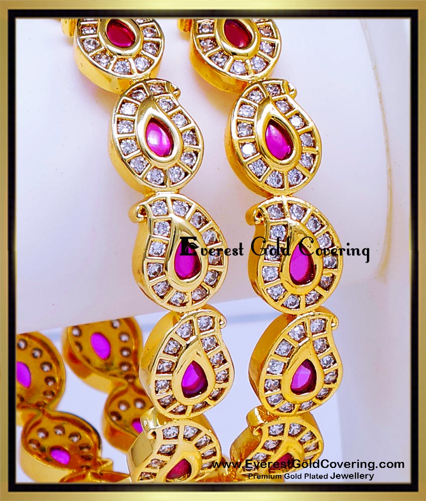BNG968 - 2.6 Top Quality Impon Mango Design Stone Bangles Set