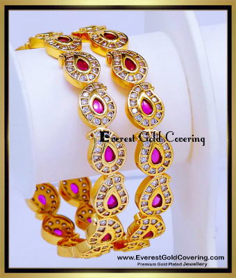 BNG968 - 2.6 Top Quality Impon Mango Design Stone Bangles Set