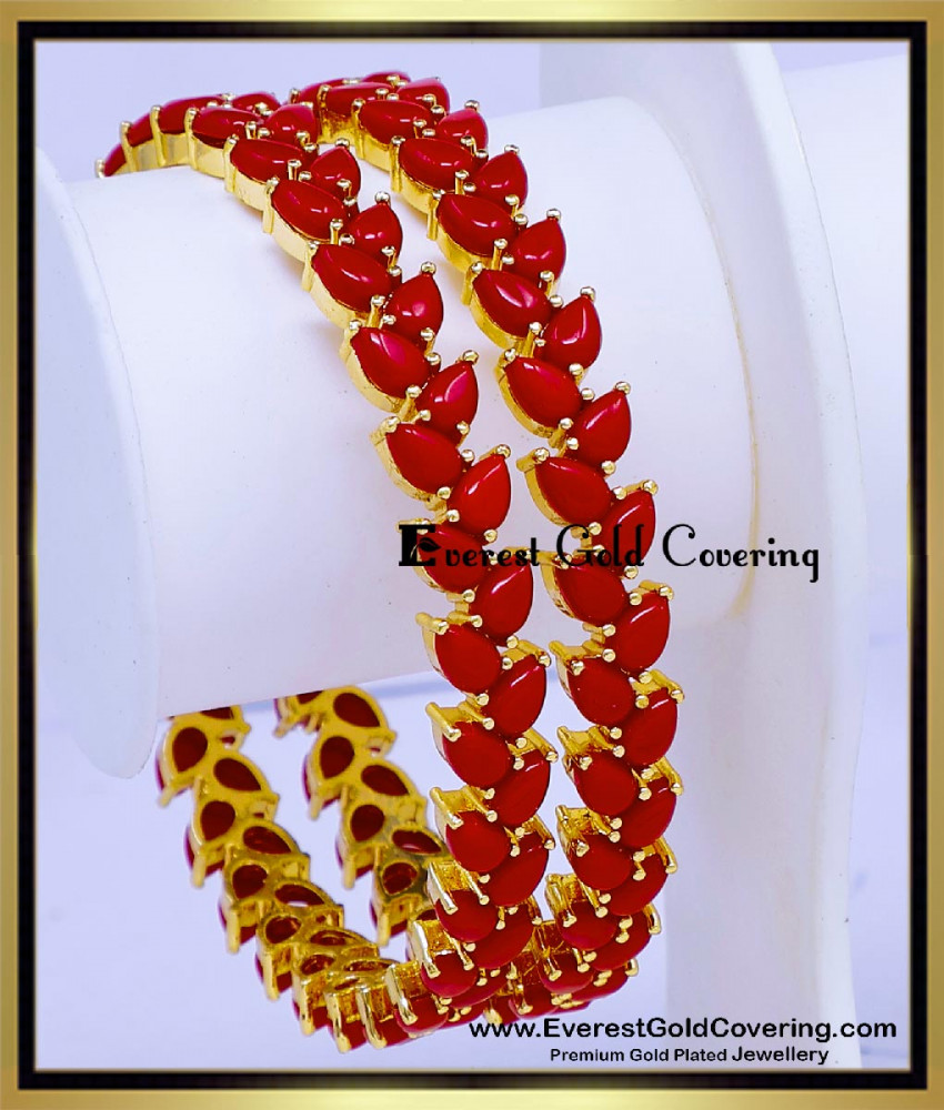 BNG972 - 2.8 High Quality Coral Leaf Design Bangles 1 Gram Gold