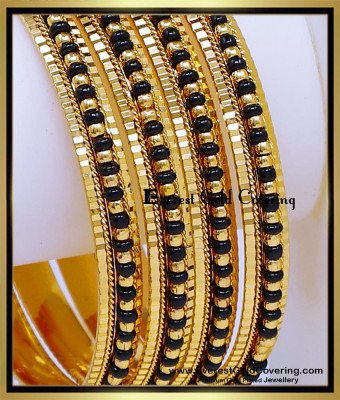 BNG973 - 2.6 Traditional Black Beads Gold Bangles for ladies