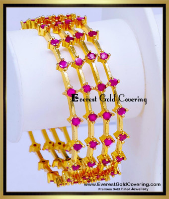 BNG974 - 2.4 Elegant Set Of 4 Ruby Stone Bangles Gold Designs