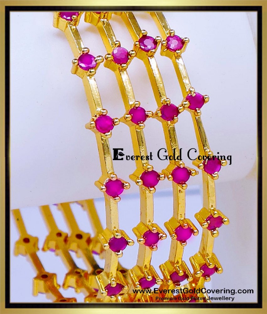 BNG974 - 2.4 Elegant Set Of 4 Ruby Stone Bangles Gold Designs